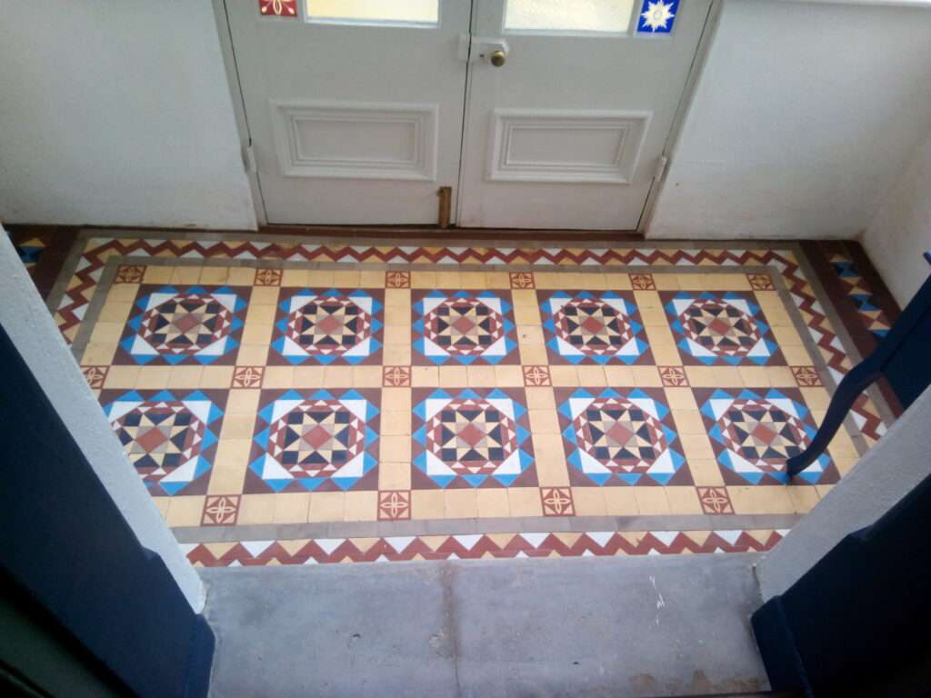 Bespoke pattern lobby using reclaimed Victorian tiles 1